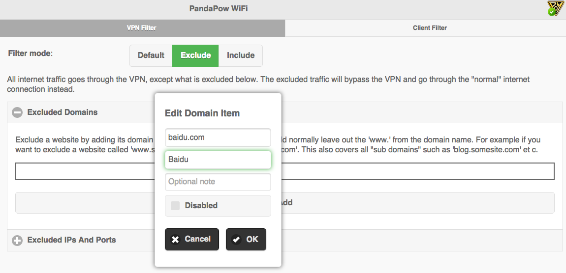 PandaPow WiFi VPN Filter Feature